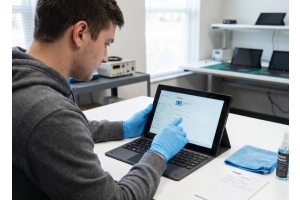 Fusion5 Windows tablet quality checked in Florida with docking keyboard and gloves
