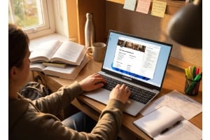 Fusion5 Lapbook S15 N6 student laptop used for Notion AI, online classes, schoolwork, research, and back-to-school study planning