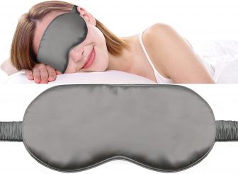 Fusion5 Silk Grey Eye Mask with Elastic Band - 100% Pure Mulberry Sleep Mask - 25 Momme, Anti-Aging, Hypoallergenic, Blocks Light - Soft & Smooth Night Eye Cover for Sleeping & Travel with Box