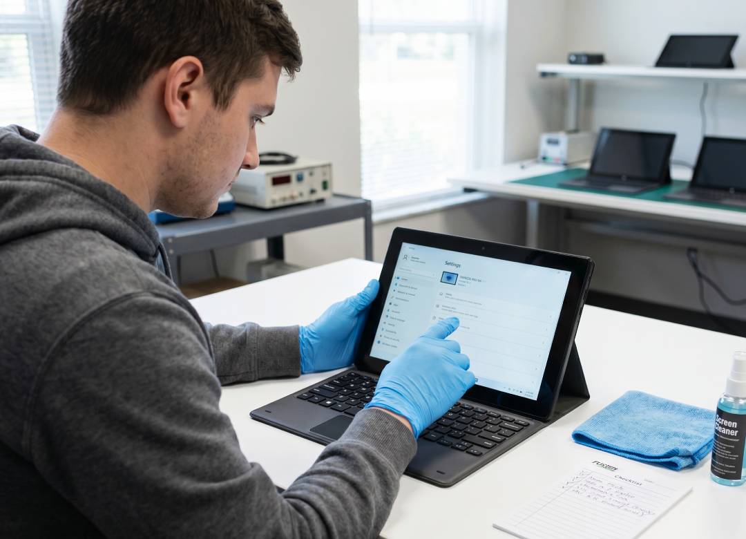Fusion5 Windows tablet quality checked in Florida with docking keyboard and gloves